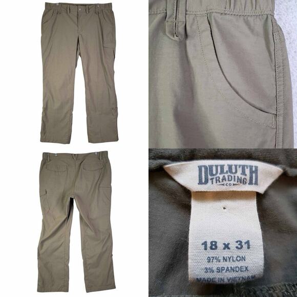 Duluth Trading Co Womens Cargo Pants Brown Size 18X31 Flat Front Straight Leg - Picture 1 of 9